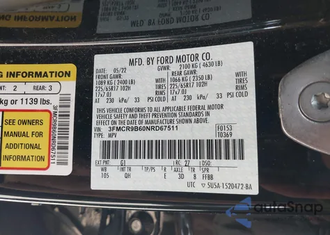 2022 Ford Bronco Sport Big Bend z USA, uszkodzony, nr VIN 3FMCR9B60NRD67511